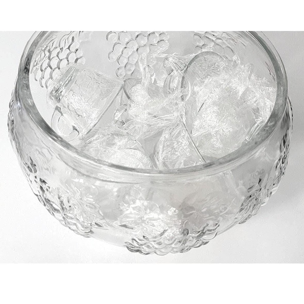Vintage Pressed Glass Fruit‎ Grape Motif Punch Bowl Set 8 Cups